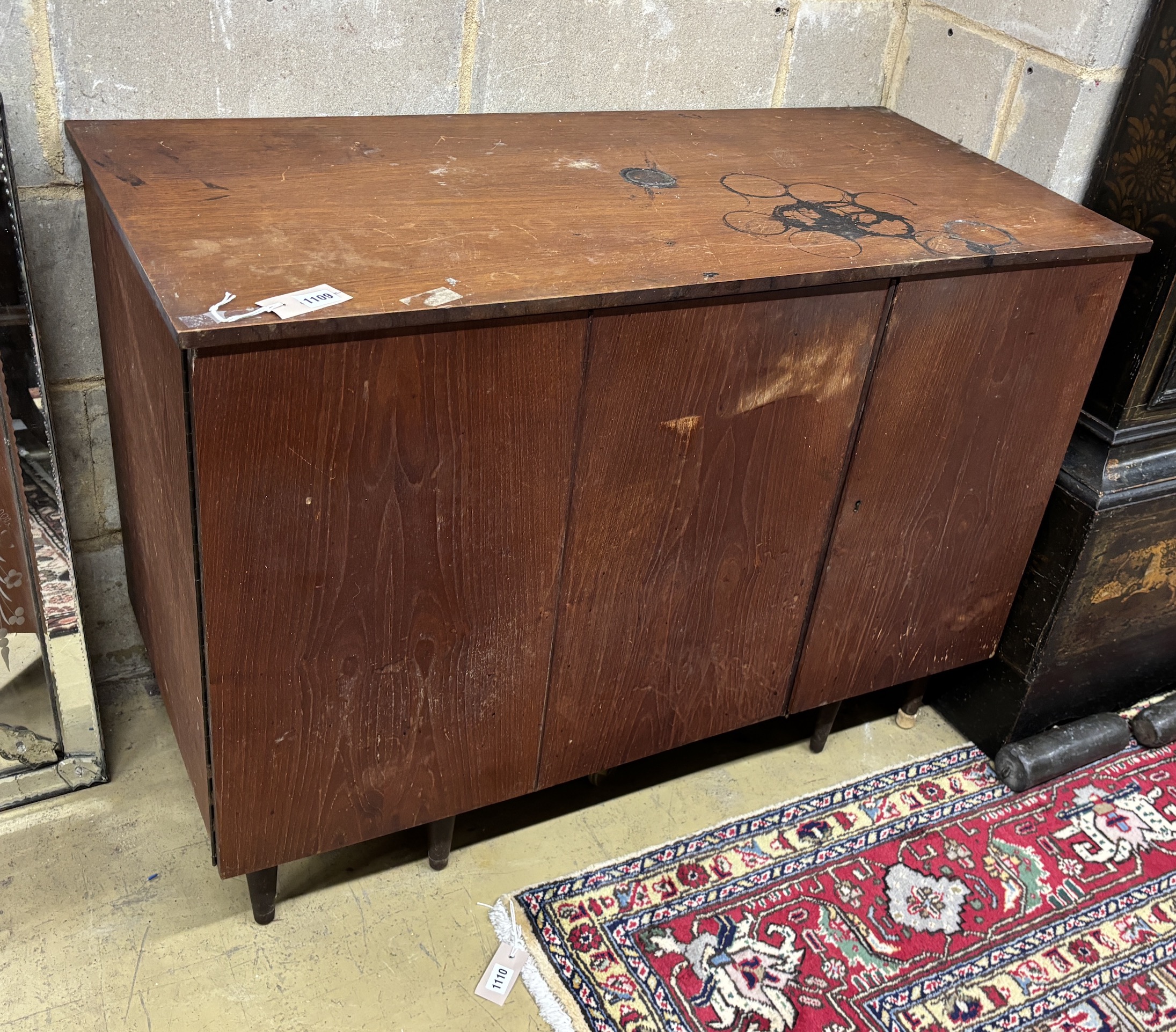 A mid century teak enclosed desk, width 106cm, depth 51cm, height 78cm